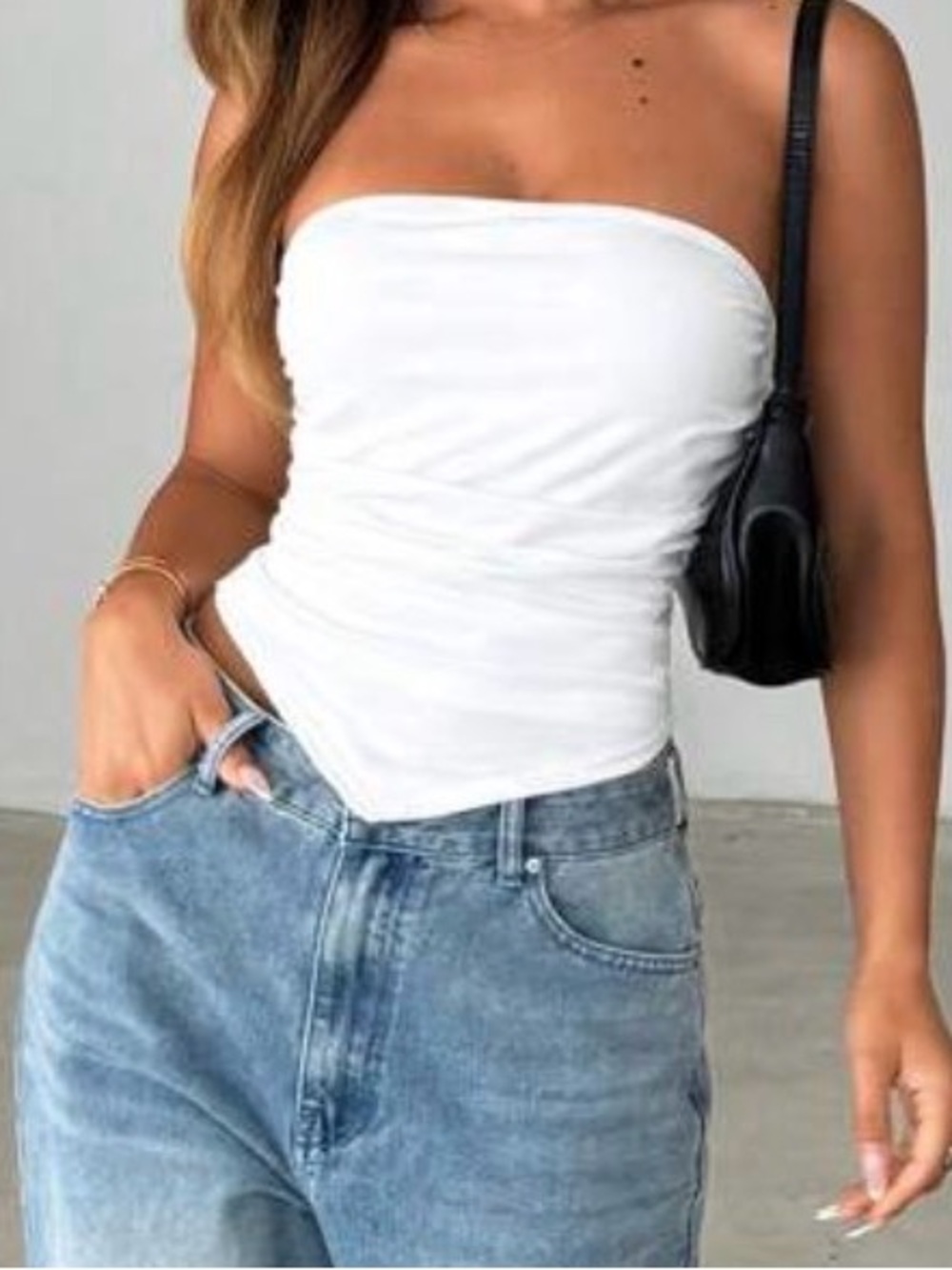 White Strapless Handkerchief Hem Tube Top
